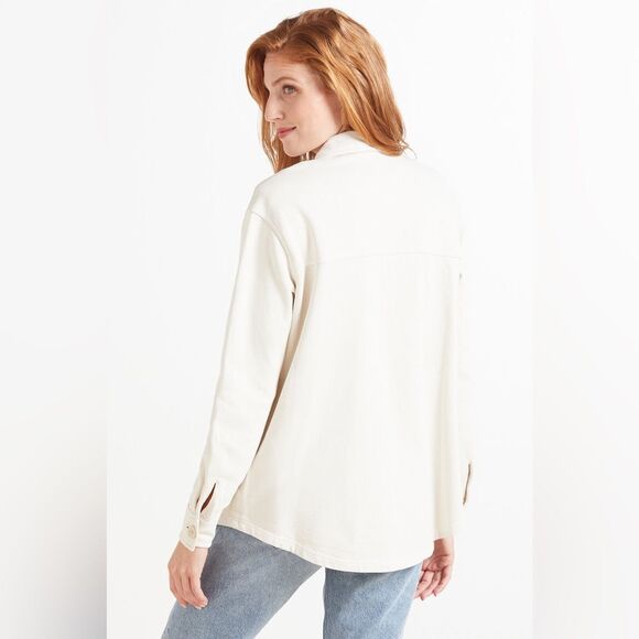 EUC Good American Fleece Shacket Shirt Jacket Bone Cream Sz. 00/0=XS - Picture 2 of 9